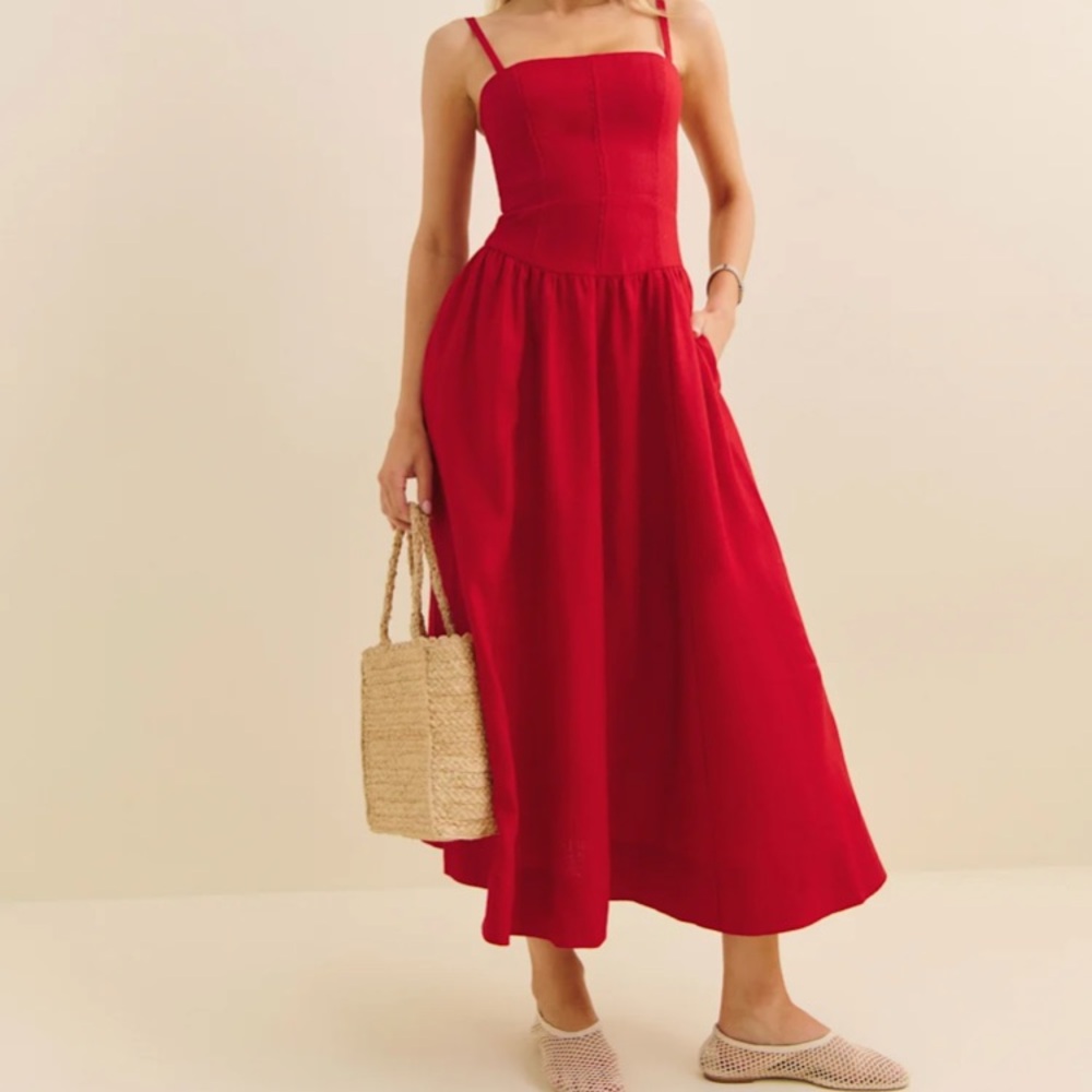 “Sale” Katarin Linen Dress in Lipstick